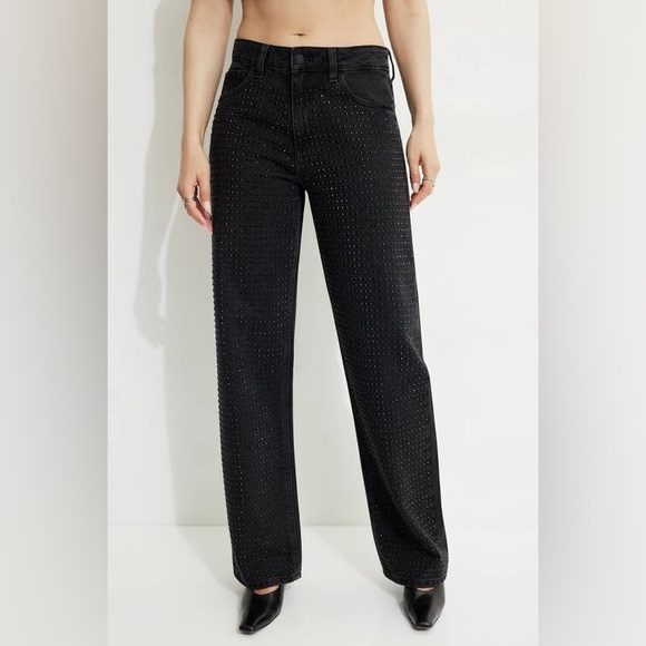 NWT | Dynamite | 0 | Mika Rhinestone Relaxed Straight Jeans - Picture 2 of 10